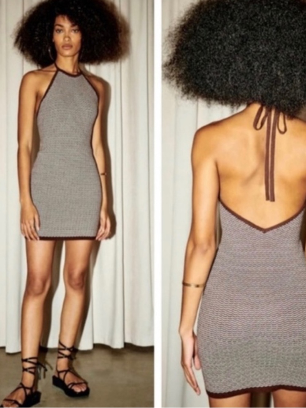 Abercrombie & Fitch Brown and Cream Halter Knit Mini Dress